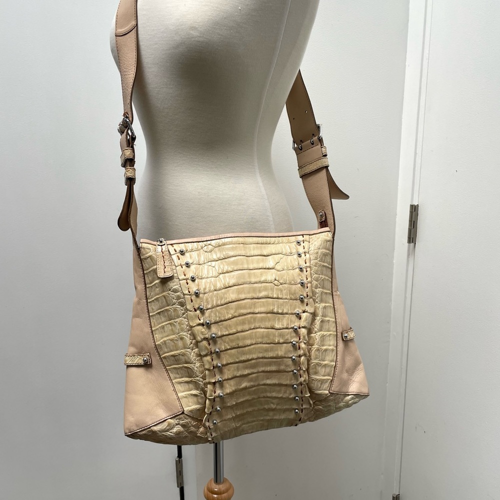 CARLOS FALCHI: Fatto A Mano by Carlos Falchi Cross-Body Leather w/Studs.